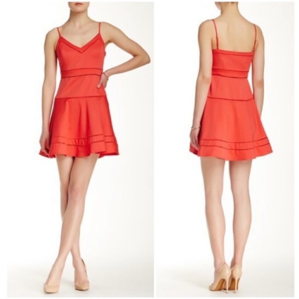 New Parker Gunther Dress Red Salsa Small V Neck A Line Preppy Party Cocktail